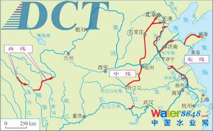 南水北调三线工程路线示意图