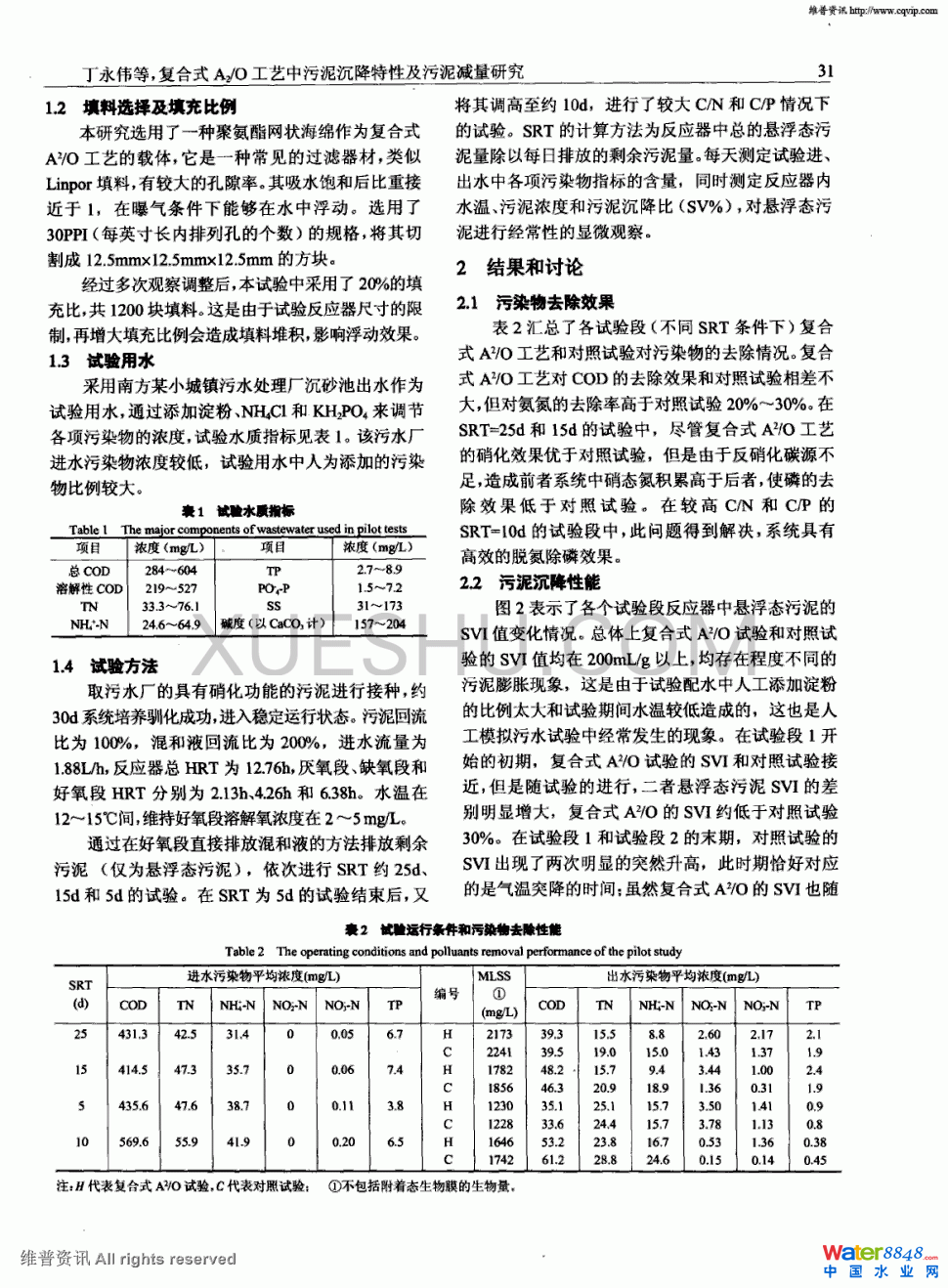 复合式A^2／O工艺中污泥沉降特性及污泥减量研究第1页